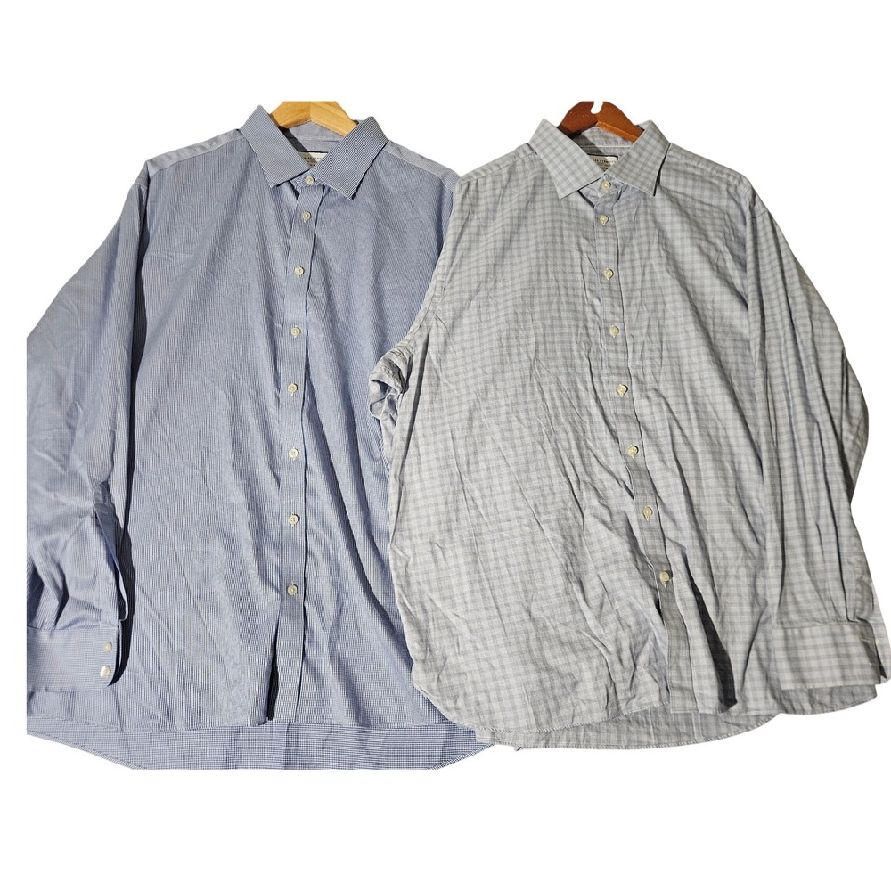 Charles Tyrwhitt Lot of 2 Button Down Shirt Mens 19/37 Blue Check Cotton